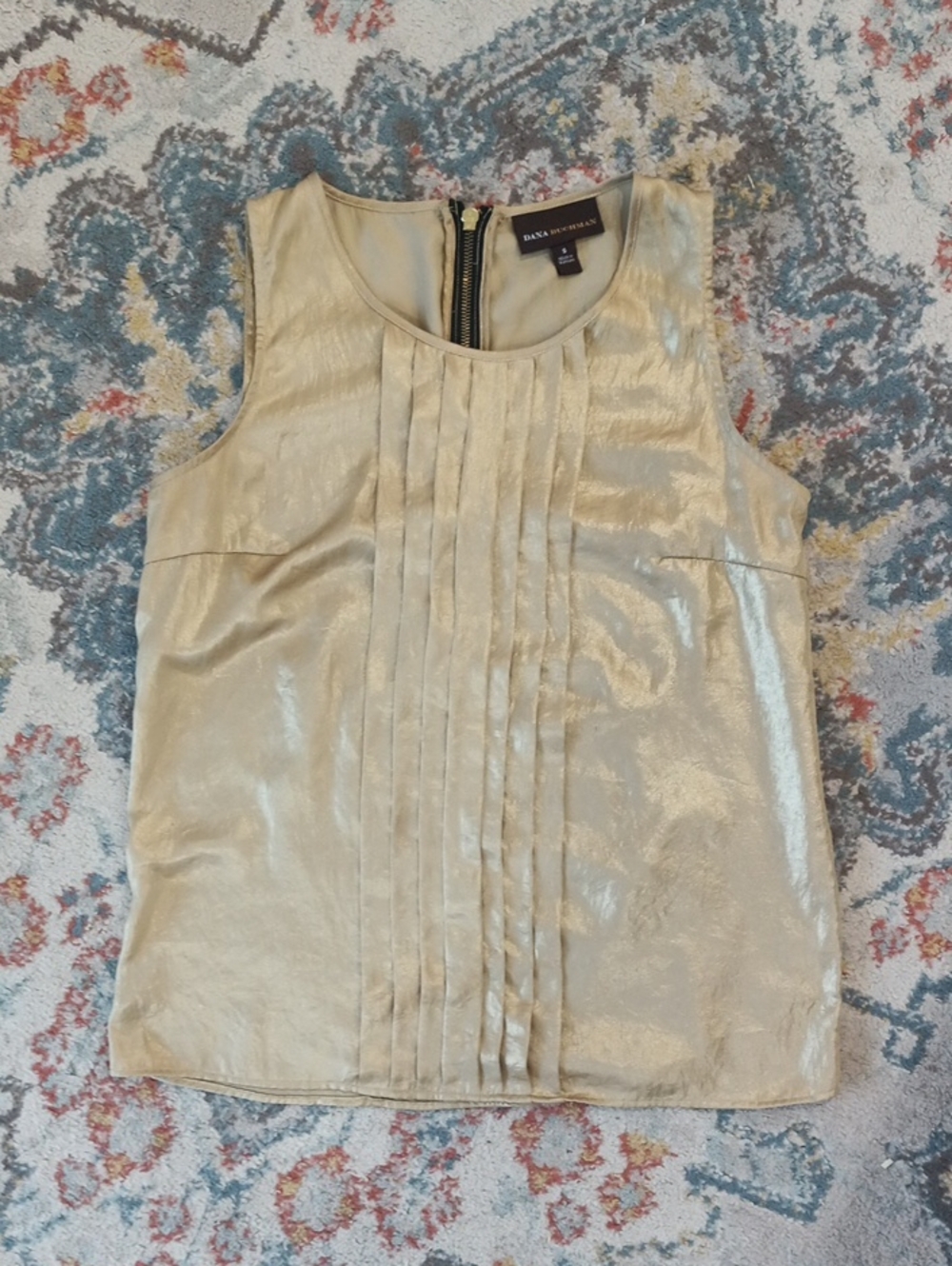 Dana Buchman Metallic Gold Pintuck Sleeveless Shell